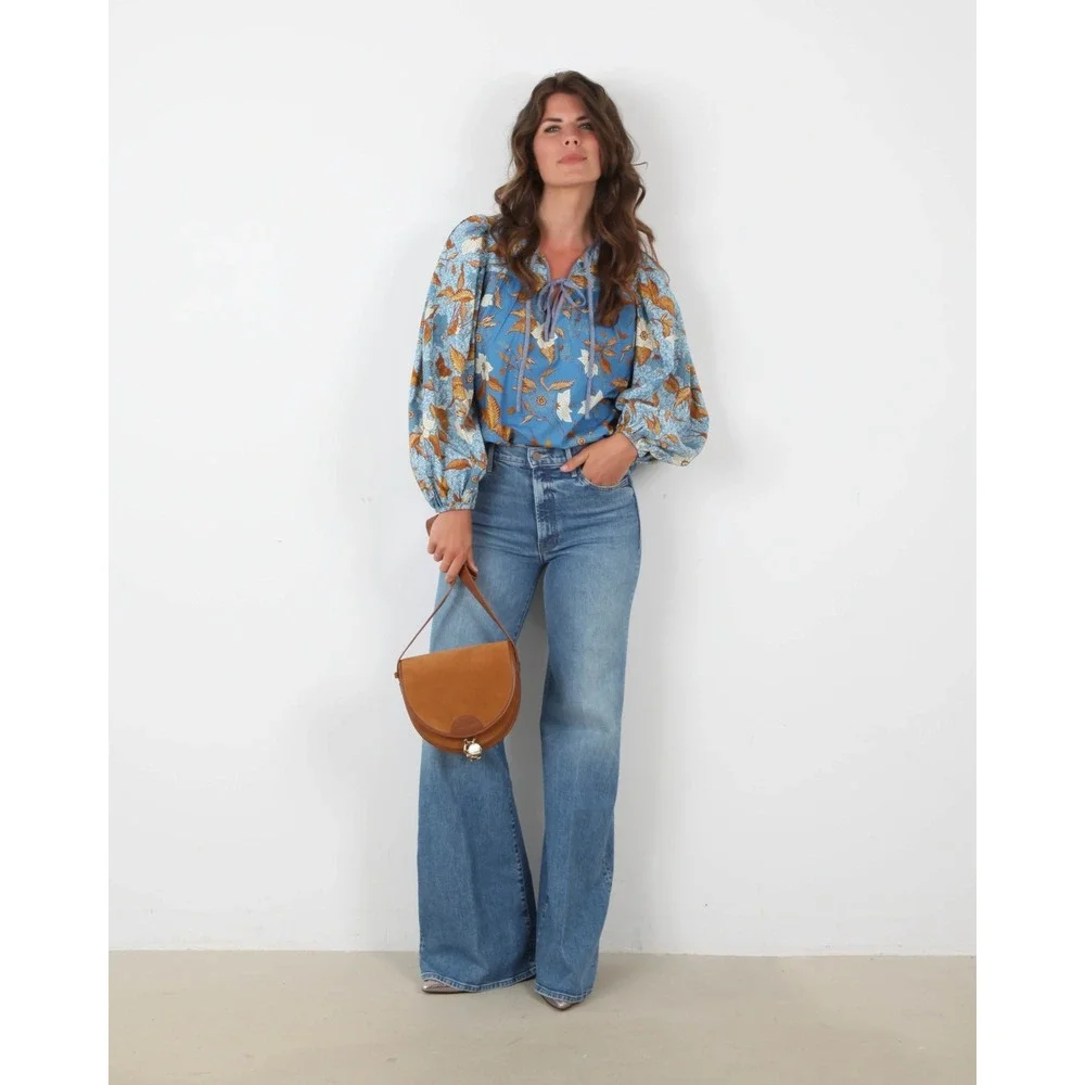 Ulla Johnson Joanie Blouse Size 10 Lapis Blue Floral Puff Sleeve $295